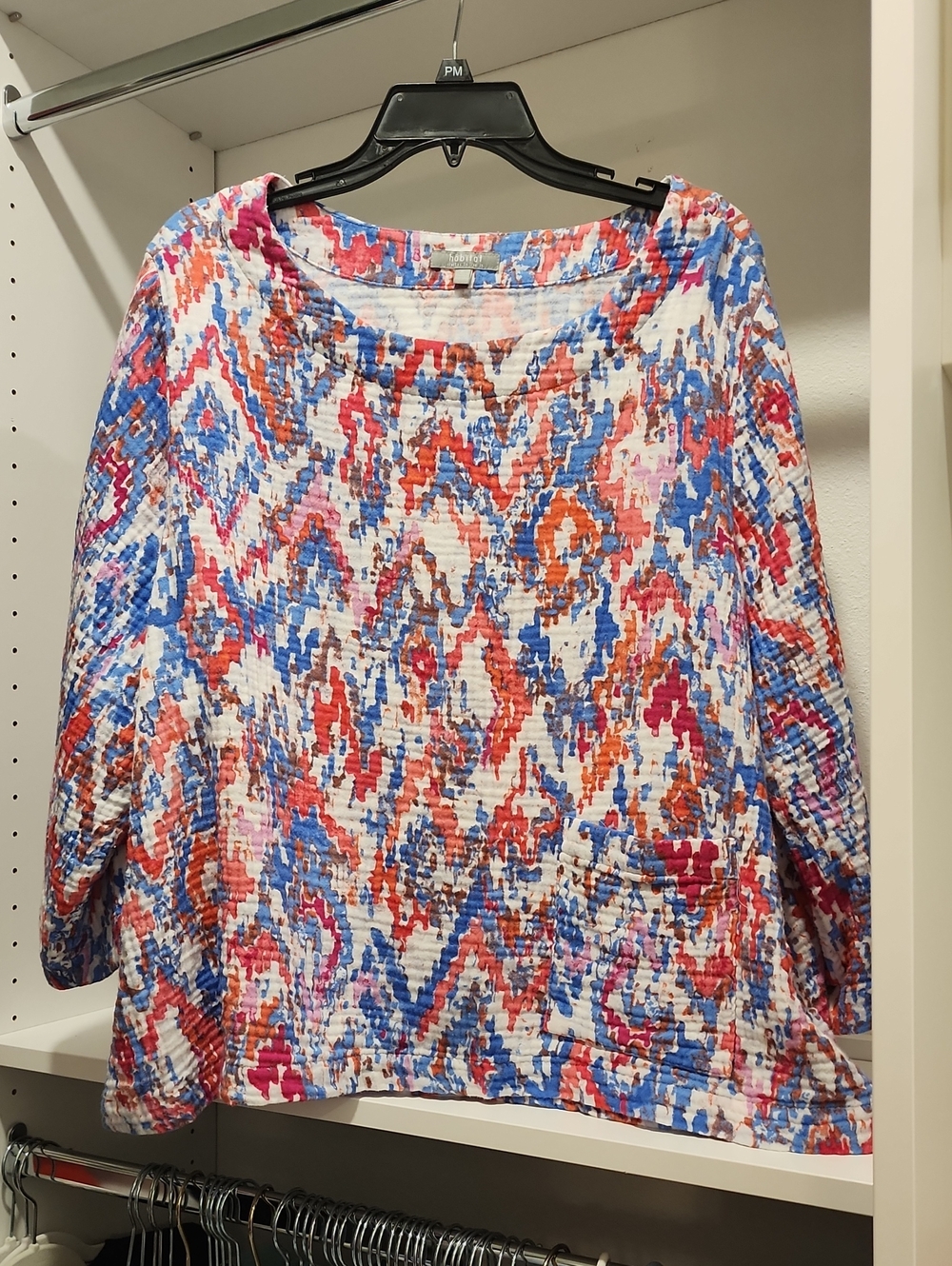 Habitat Multicolor 3/4 Sleeve Textured Pullover - Blue, Coral, Pink, Cream